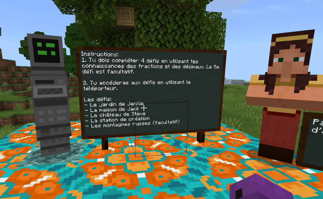Image qui montre les instructions données à l'élève à l'accueil dans ce monde.